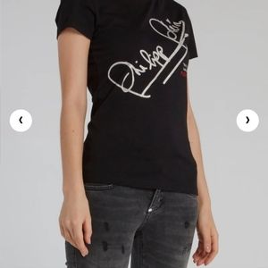 Philipp plein signature logo, rhinestones embellished shirt size small